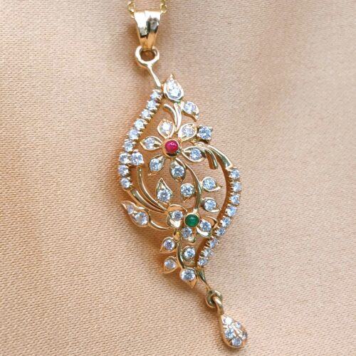 0.67ct Diamond, Emerald & Ruby Pendant Necklace 18ct Yellow Gold from Ace Jewellery, Leeds