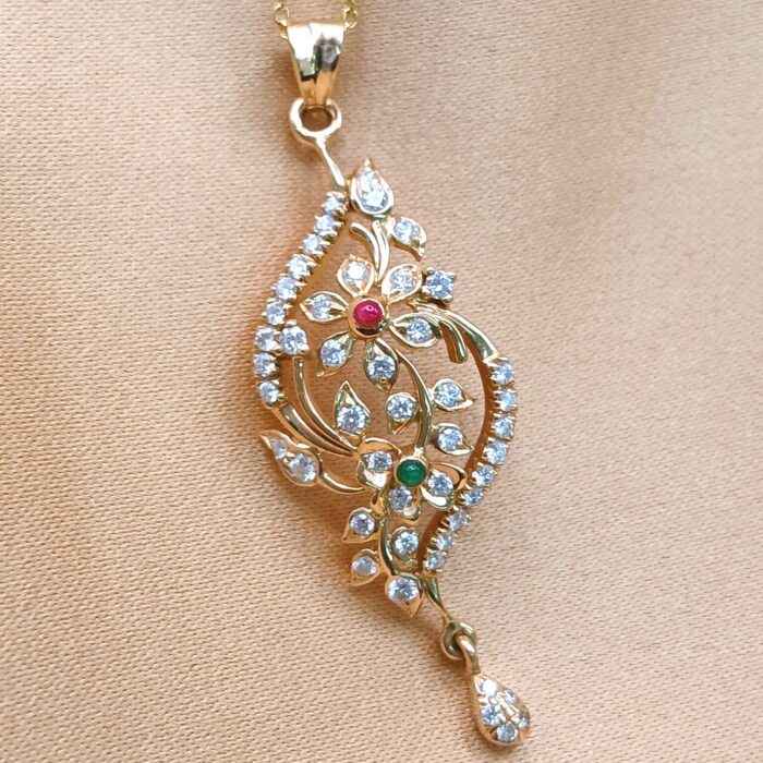 0.67ct Diamond, Emerald & Ruby Pendant Necklace 18ct Yellow Gold from Ace Jewellery, Leeds