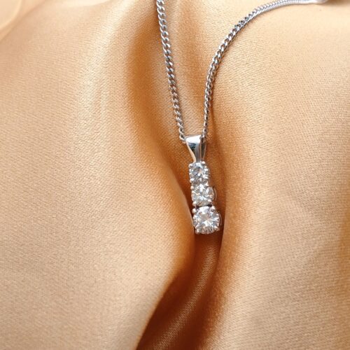 0.83ct Three-Stone Graduated Diamond Pendant Necklace 18ct White Gold from Ace Jewellery, Leeds